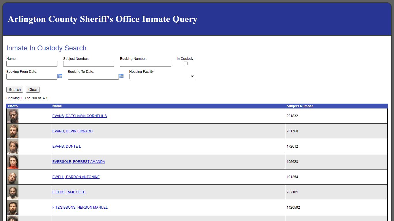 Arlington County Sheriff's Office Inmate Query