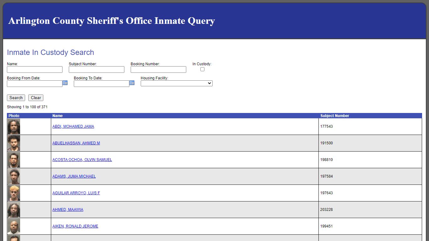 Arlington County Sheriff's Office Inmate Query
